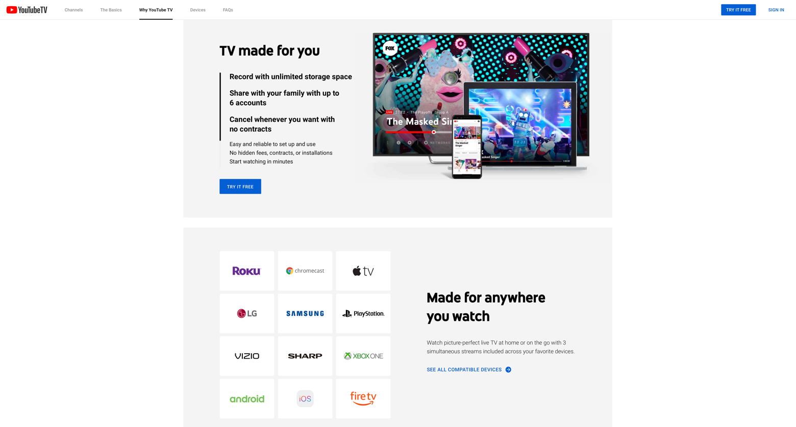 YouTube TV website