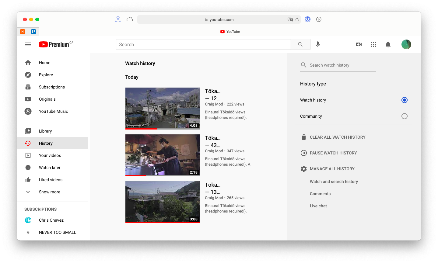 How to remove online watch history on youtube